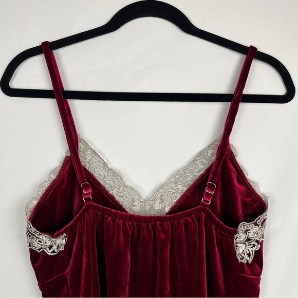 Rich Red Velvet Lace Trim Babydoll Empire Camisole Tank Top XL Coquette Holiday - Picture 6 of 9